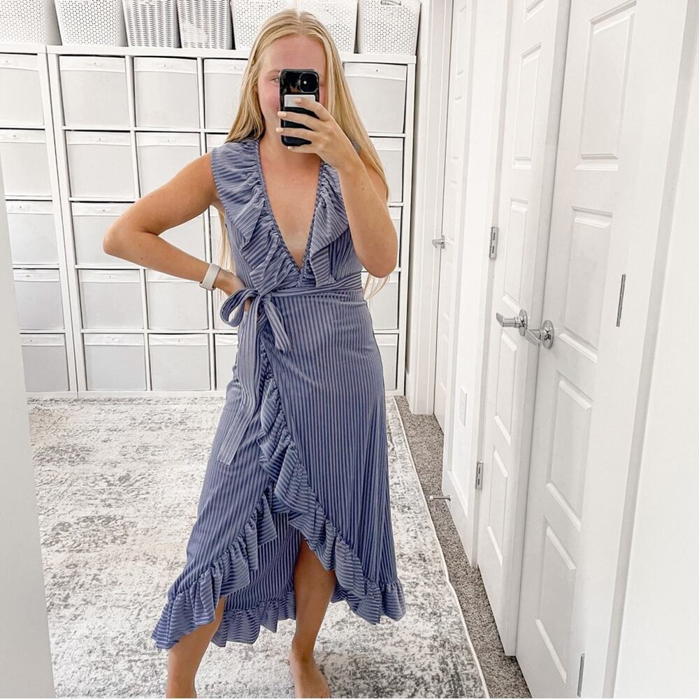 NEW MISA Los Angeles Eve Velvet Ribbed Wrap Dress